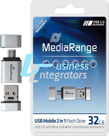 USB Flash Drive MediaRange MR932 32GB Silver USB 2.0 & Micro USB OTG (MR932)