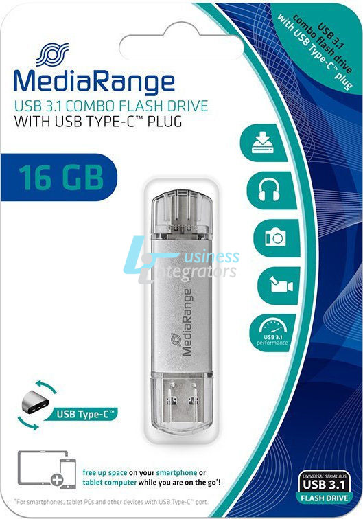 USB Flash Drive MediaRange MR935 16GB Silver USB 3.1 & Type-C (MR935)