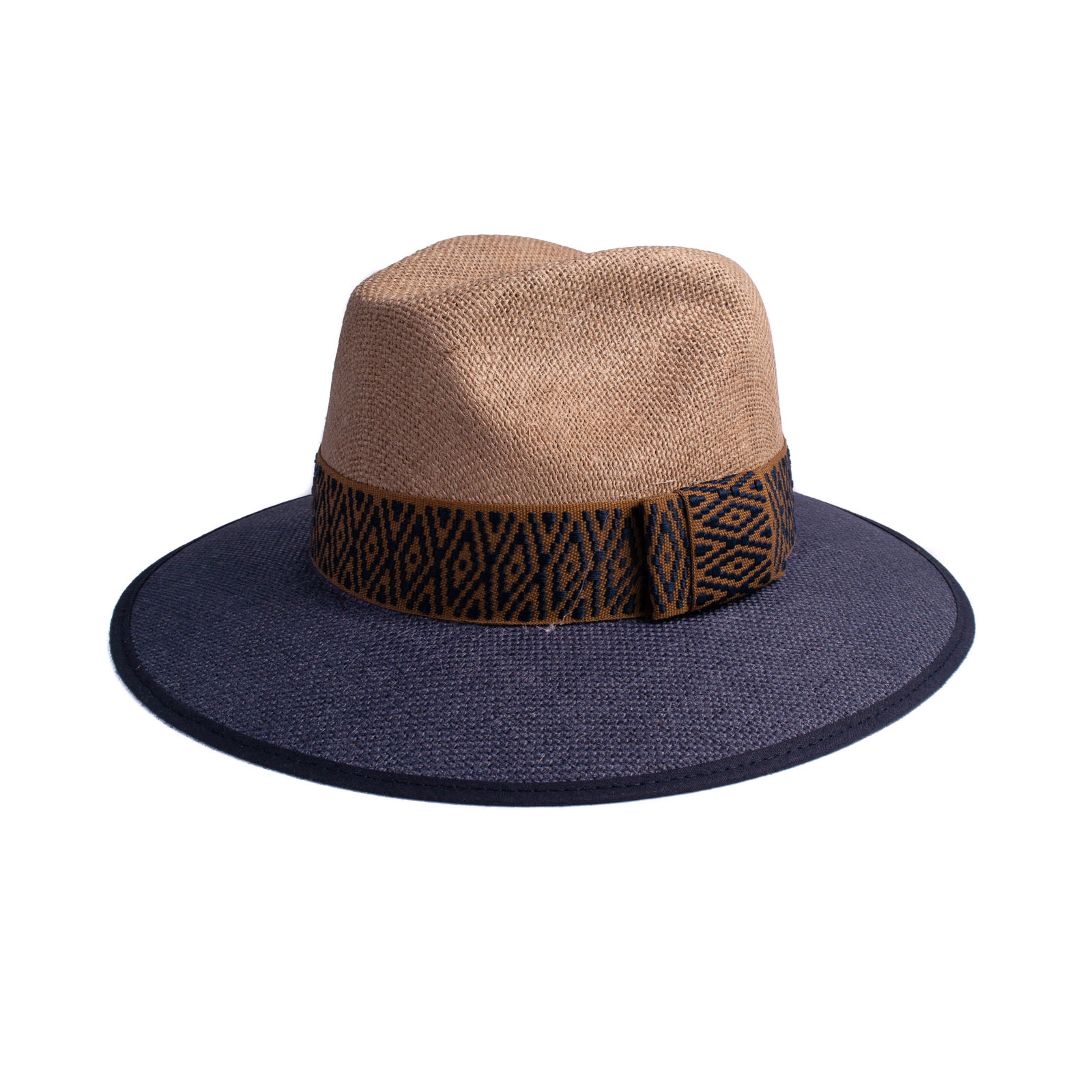 Hat Linen Hand Made With Ribbon 4Cm Brown/Dark Blue - Raf Blue +